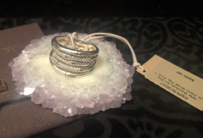  John Hardy 5 Row Bamboo .925 Sterling Silver  Diamond Pave Ring Size 7- NWT