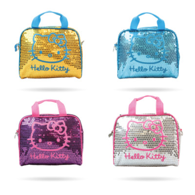 Hello Kitty Pailletten Tasche gelb silber violiette blau Beutel Handtasche