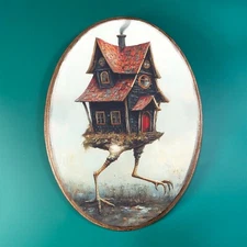 BABA YAGA HOUSE WOODEN DECOR, Witchy Fantasy Wood Plaque, Gothic Slavic Wall Art