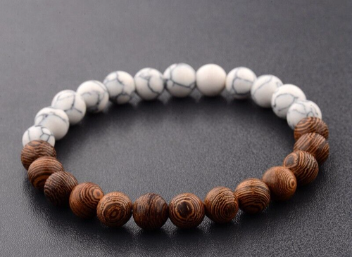 Bracelet Perles Howlite Et Bois - Sur Mesure - Fait Main - Pour Homme Ou Femme