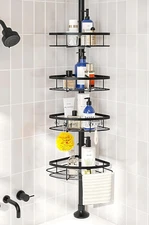 Corner Shower Caddy Tension Pole, Rustproof Bathroom Shower Organizer Corner, 4-