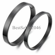 His or Hers Matching Couples Lovers Black Stainless Steel Cuff Bangle Bracelet