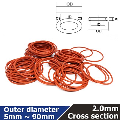 O ring-5~90mm OD X 2mm CS Metric Silicone Seal O Rings O-Rings Food Grade 200 