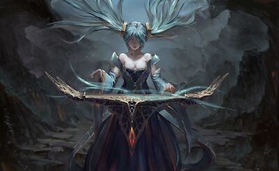 Anime blue hair piano league of legends sona cave Custom Gaming Mat Desk