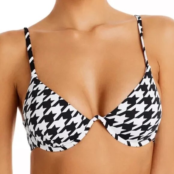 Aqua Swim Houndstooth Print Fall Voyage Underwire Triangle Bikini Top S, M