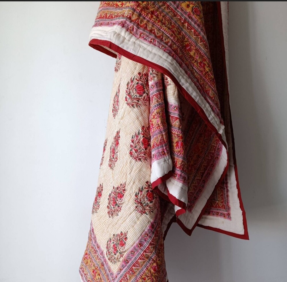 Reversible Hand Block Print Cotton Kantha King Size Quilt