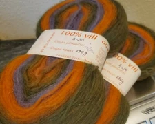 2 Skeins Evilla Pre Yarn Wool Pencil Roving Spinning Green Orange Blue 4.5 oz Ea