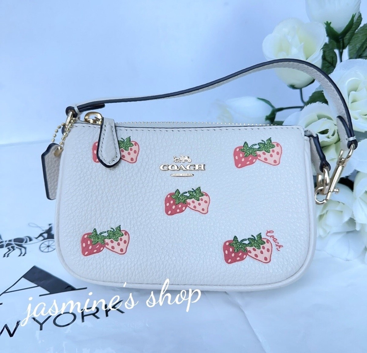 NWT coach Nolita 15 With Strawberry Print CB608+Free chain