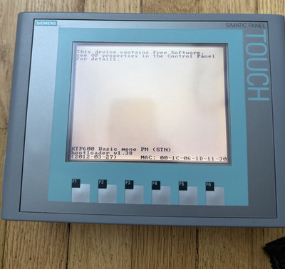 Siemens SIMATIC KTP600 Basic Mono PN 6in HMI Touch Panel 6AV6647-0AB11-3AX0