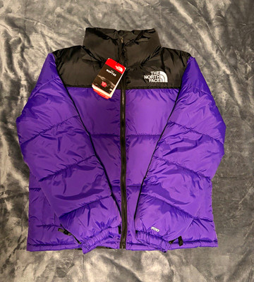The North Face Nuptse Damen/Herren Daunenjacke 700-Fill Lila/Schwarz S, RV Neu