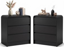 1/2 PACK Nightstand End Side Table with Charging Station  3 Drawers for Bedroom