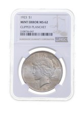 MS62 MINT ERROR 1923 Peace Silver Dollar - Clipped Planchet - Graded NGC *4222