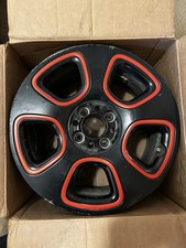 2015 Fiat 500e Rear Rim (15x6.5), Black With Orange Inserts, Some Road Rash