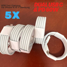 Lot of 5X 60W USB C to USB C Cable PD Type C Fast Charging for iPhone 15 16e 17