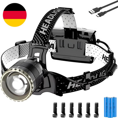 Stirnlampe LED Wiederaufladbar, Extrem Hell 90000LM 4 Modi Kopflampe Aufladbar M
