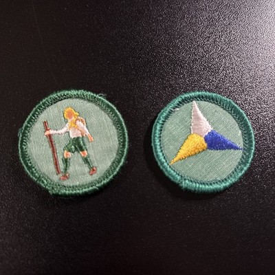 Vintage Girl Scout Merit Badge Lot of 2 Personal Health Hiking Embroidered Patch