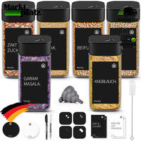 GewüRzgläSer 6Er Set 120Ml Eckig Mit Edelstahl Drehdeckel Und Etiketten