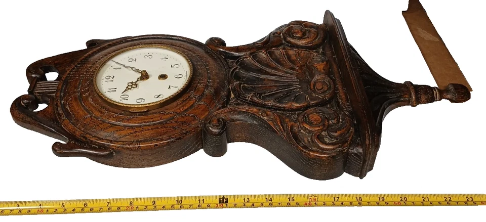 Vintage TREND Wood Wall Clock w/Key, working great, missing finial - Image 3 of 4