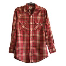 Vintage Dee Cee Brand Western Wear Plaid Shirt Pearl Snap USA Made 14/32