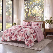 Queen Size Comforter Set 3 Pieces Mauve Summer Cute Floral Bed Set Lightweight