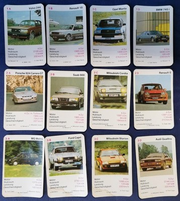 Quartett Auto 32 Blatt Piatnik ohne Hülle 1970 er bis frühe 1980 er Jahre