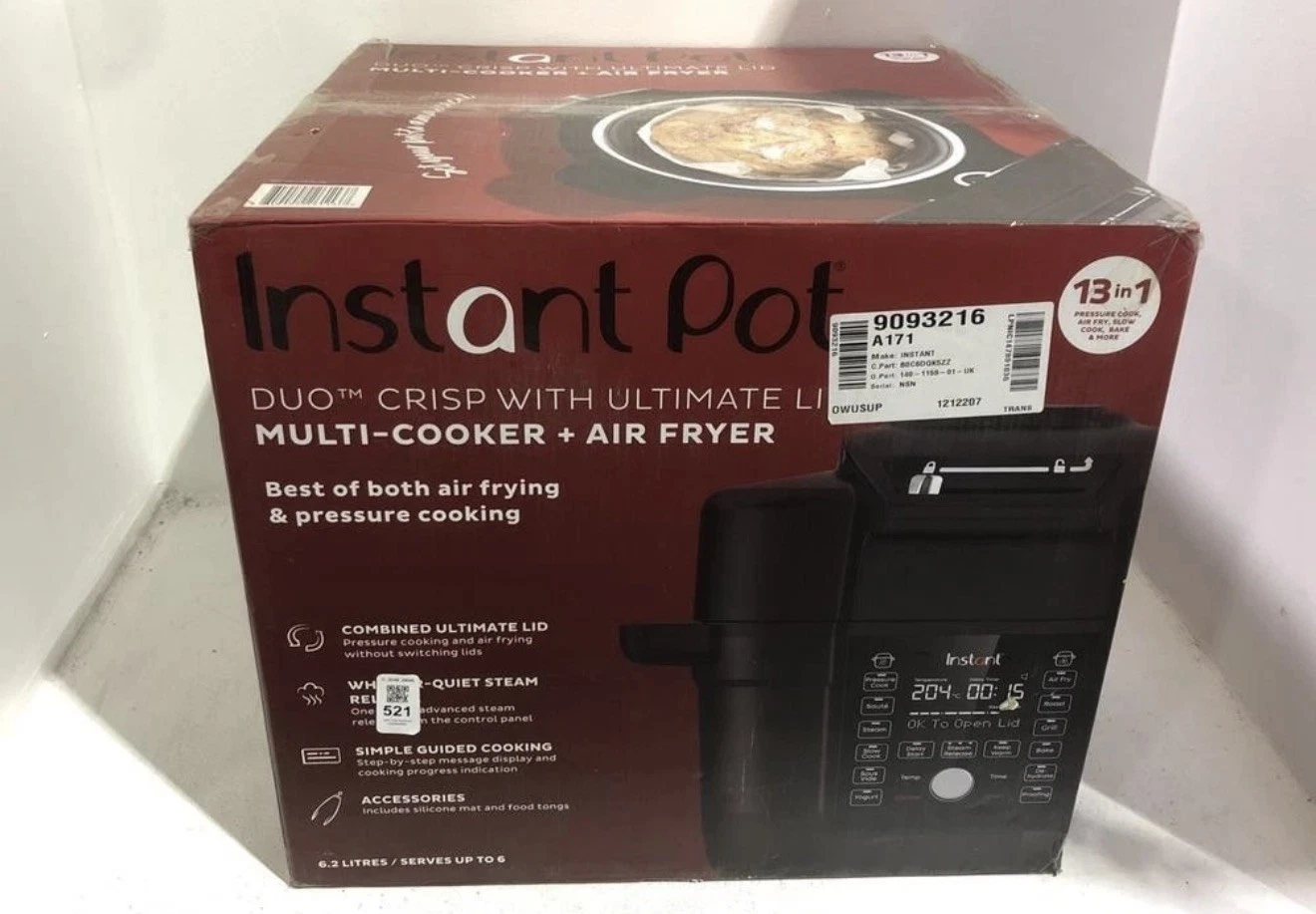 Instant Pot Duo Crisp Ultimate Lid 13-in-1 Pressure Cooker Air Fryer 6.2L