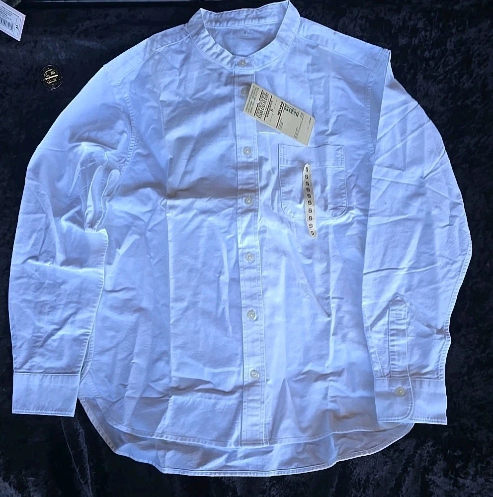 MUJI WOMENS Linen Washed Collar Stand Shirt White S