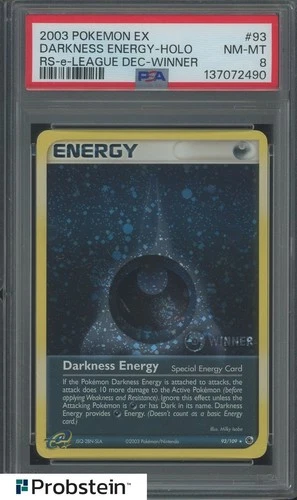 2003 Pokemon Ex RS-e-League Dec-Winner #93 Darkness Energy Holo PSA 8 NM-MT