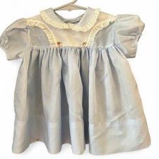 Vintage 60s 70s 80s semi sheer baby blue 12 month sweet dress with white ruffles