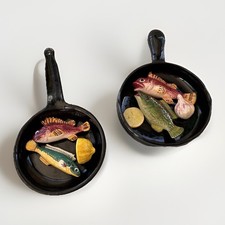 Lot 2 Vintage Barbotine Poêlons Poissons Type Vallauris 1950 1960