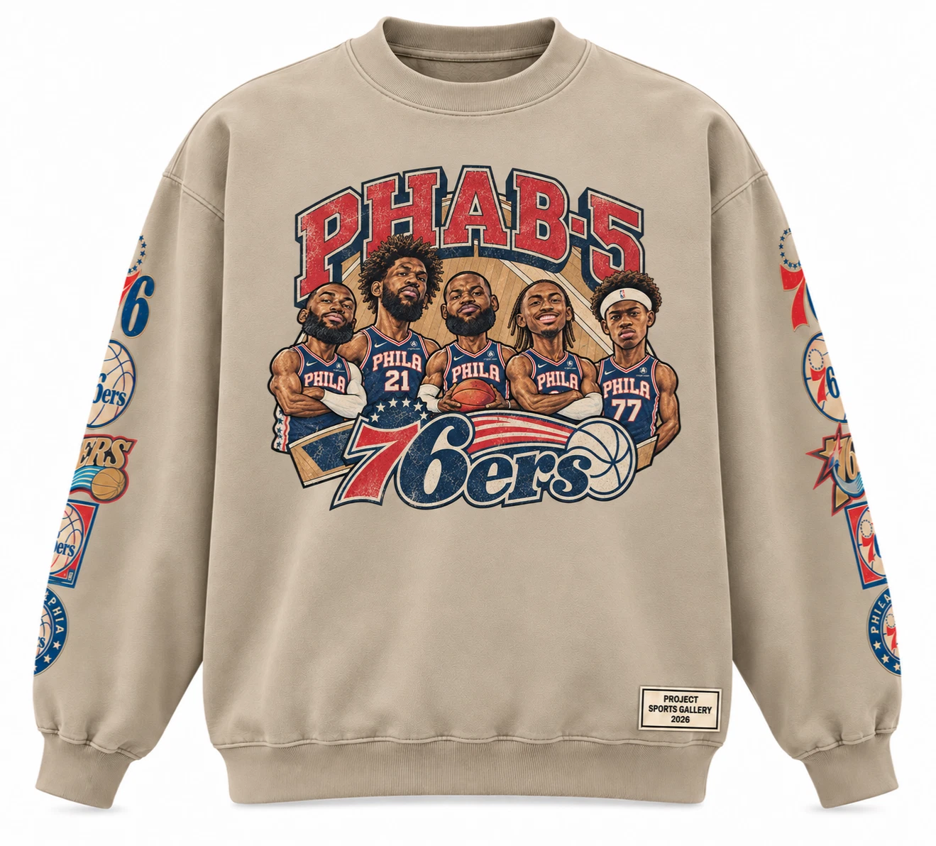 Philadelphia 76ers PHAB-5 Vintage NBA Graphic Crewneck Sweatshirt image 2