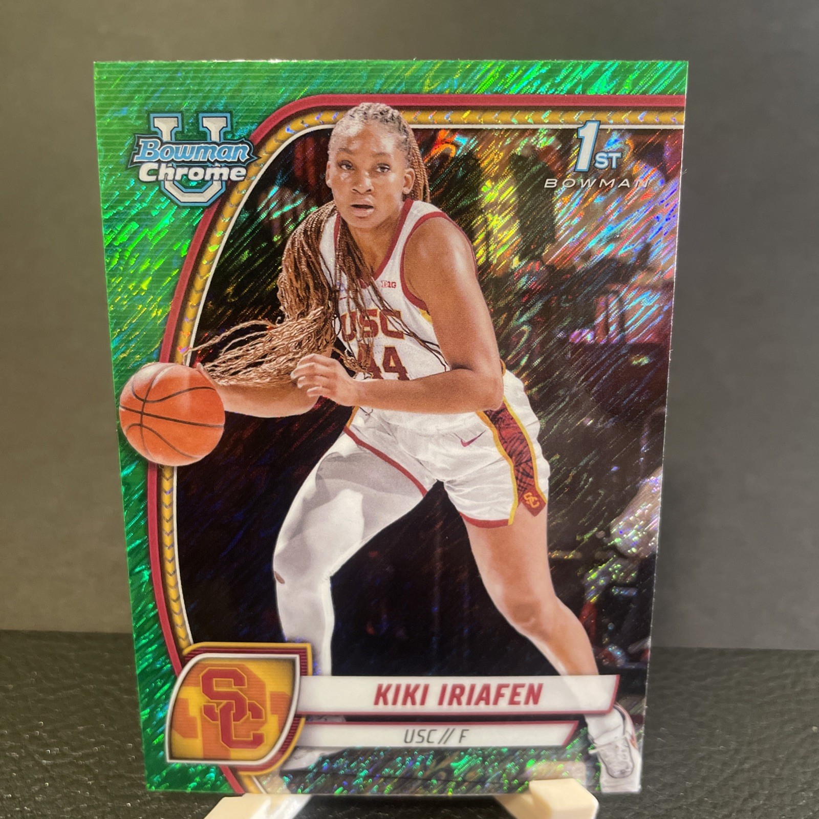 2024-25 Bowman Chrome University Kiki Iriafen #47 1st Bowman Green Shimmer🔥🔥