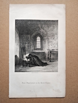Queen Jane imprisoned in the Brick Tower, Tower of London - Antique Print - 1840