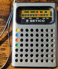Vintage SETICO AM/FM Pocket Transistor Radio Silver Portable Tested Works