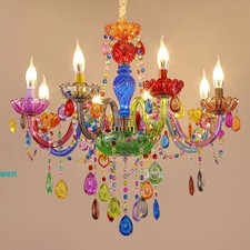 Crystal Candle Chandelier Glass Pendant Lamp Colorful Lighting 5/6/8 Light