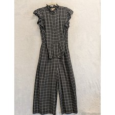 Rebecca Taylor Plaid Ruffle Neck Jumpsuit Wide Leg Cropped Jumpsuit Size 4