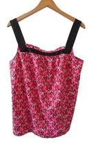 Ann Taylor Loft Womens Top Sleeveless L Red Geometric Pattern Tunic Wide Scrap