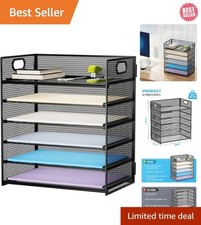 Sleek Black Mesh Desk File Organizer - 6-Tier Letter Tray for Enhanced Clarity