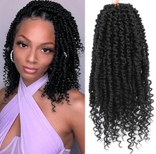 12" Passion Twist Crochet Hair, 9 Packs Pretwisted Curly Braids, 1B Black