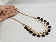 Signed etc! Black & White Tile Gold Tone Serpentine Bib Choker Necklace