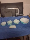 Pyrex Snowflake Garland Blue & White Milk Glass Stackable Mixing Bowls Set