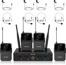 4-Channel Wireless Microphone System,Uhf Compact Cordless Mic Set W/ 4X10 Freque