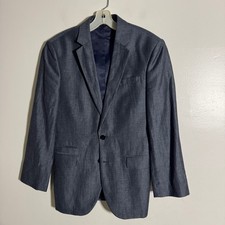 Express Photographer Fitted Suit Blazer Jacket Men 36S Navy Wool Blend
