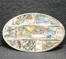 WH05117 NOS AMAZING VINTAGE 1970s ABALONE UNISEX FASHION ARTWORK BELT BUCKLE