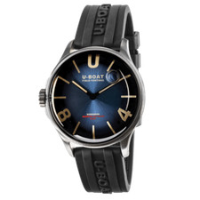 New U-Boat DARKMOON 40 MM Blue SS Rubber Band Men's Watch 9021