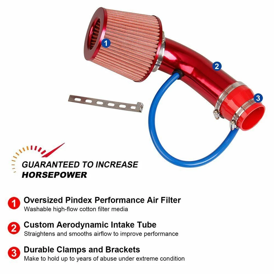 Air Intake Filter Induction Cold Pipe Kit Power Flow Hose System Car Accessories - Image 2 of 4