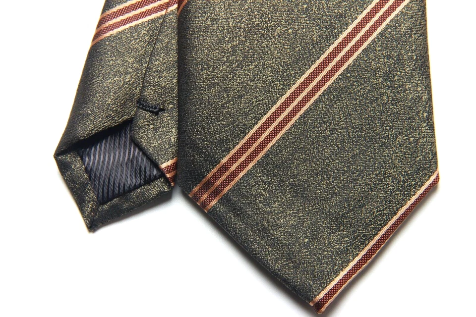 Nueva Corbata Clásica Rayas Verde Dorado JACQUARD TEJIDA 100% Seda Para Hombre Foto 3 de 4