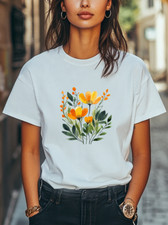 Floral Watercolor Yellow Flowers Botanical Graphic T-Shirt Men Women Unisex Tee