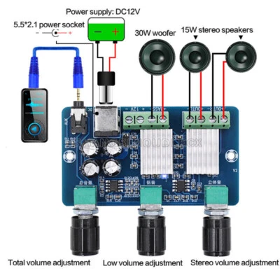 MARKENLOS YDA138-E DC 12V 15W *2 + 30W Digital Power Amplifier Board 2.1 Channel HD Sound