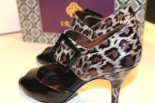 Isola Della Black Patent Open Toe Women's Shoes,worn once, in box, 3 1/2" heel